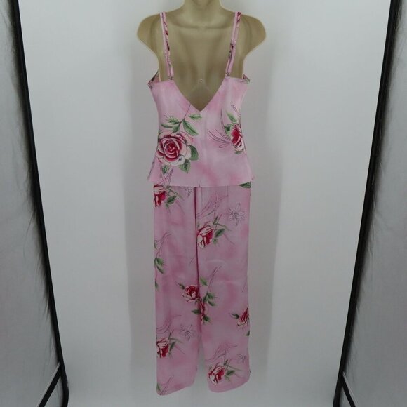 Gilligan & OMalley Women Small Pink Rose Flower V Neck Tank Top Pants Pajama Set - Picture 5 of 13